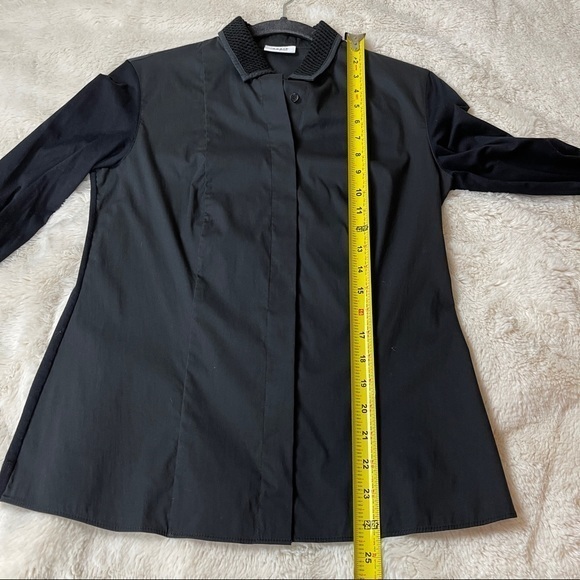 Akris Punto Top Button Down Shirt Black Mesh Collar & Cuffs Size 8 - Picture 13 of 13